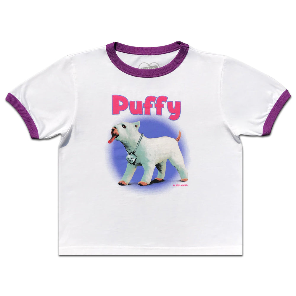 Puffy Baby Ringer Tee, White/Purple