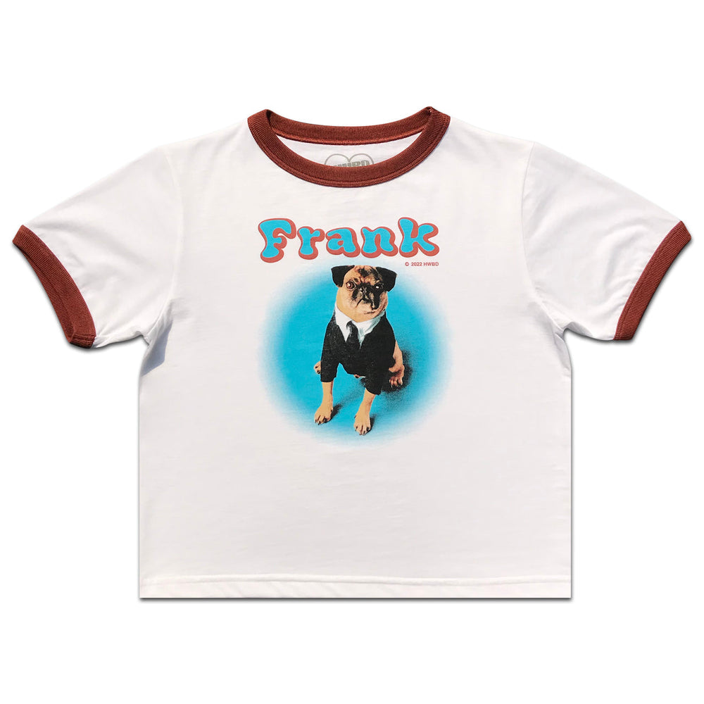 Frank The Pug Baby Ringer Tee, White/Brown