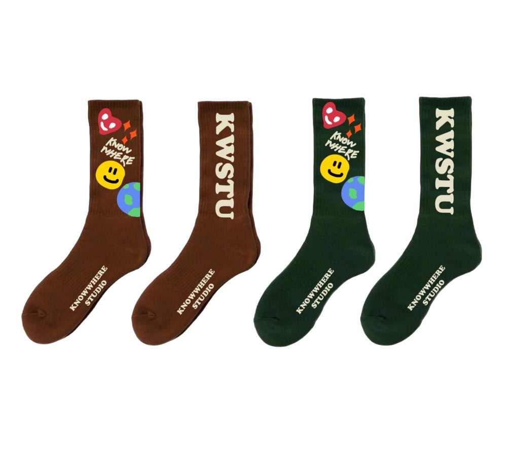 KNOW'WHERE SOCKS, Green / Brown